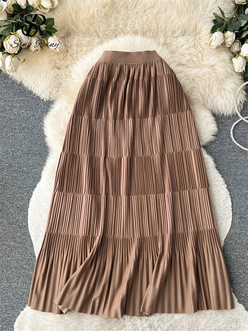 High Street Winter Long Maxi Skirt Women Elastic Waist American Retro Fashion - American Thistle High Street Winter Long Maxi Skirt Women Elastic Waist American Retro Fashion