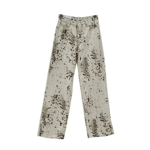 High Waist Vintage Beige Denim Trousers Women Flare Pants Wide Leg Baggy Casual - American Thistle High Waist Vintage Beige Denim Trousers Women Flare Pants Wide Leg Baggy Casual