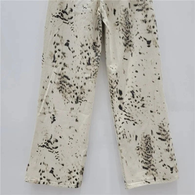 High Waist Vintage Beige Denim Trousers Women Flare Pants Wide Leg Baggy Casual - American Thistle High Waist Vintage Beige Denim Trousers Women Flare Pants Wide Leg Baggy Casual