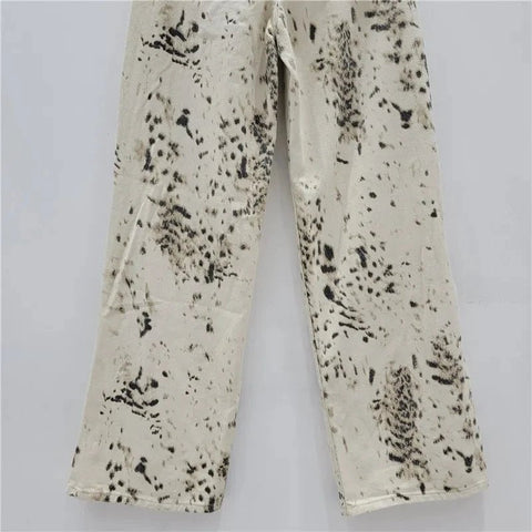 High Waist Vintage Beige Denim Trousers Women Flare Pants Wide Leg Baggy Casual - American Thistle High Waist Vintage Beige Denim Trousers Women Flare Pants Wide Leg Baggy Casual