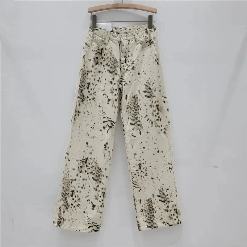 High Waist Vintage Beige Denim Trousers Women Flare Pants Wide Leg Baggy Casual - American Thistle High Waist Vintage Beige Denim Trousers Women Flare Pants Wide Leg Baggy Casual
