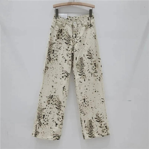 High Waist Vintage Beige Denim Trousers Women Flare Pants Wide Leg Baggy Casual - American Thistle High Waist Vintage Beige Denim Trousers Women Flare Pants Wide Leg Baggy Casual