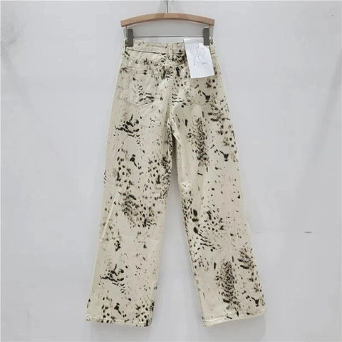 High Waist Vintage Beige Denim Trousers Women Flare Pants Wide Leg Baggy Casual - American Thistle High Waist Vintage Beige Denim Trousers Women Flare Pants Wide Leg Baggy Casual