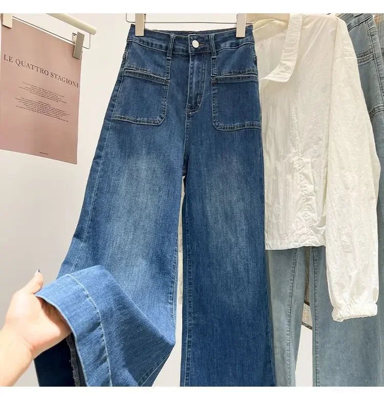 High Waist Wide Leg Jeans Women's Loose Elastic Slim Straight Long Pants - American Thistle High Waist Wide Leg Jeans Women's Loose Elastic Slim Straight Long Pants