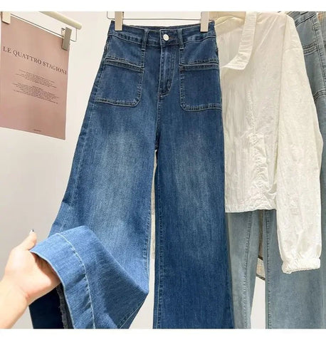 High Waist Wide Leg Jeans Women's Loose Elastic Slim Straight Long Pants - American Thistle High Waist Wide Leg Jeans Women's Loose Elastic Slim Straight Long Pants