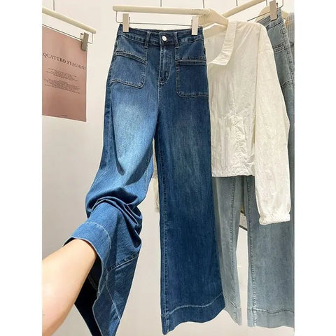 High Waist Wide Leg Jeans Women's Loose Elastic Slim Straight Long Pants - American Thistle High Waist Wide Leg Jeans Women's Loose Elastic Slim Straight Long Pants
