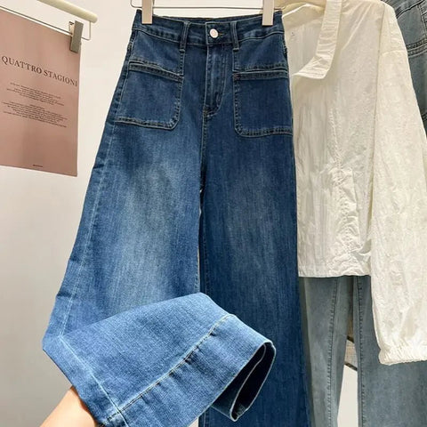 High Waist Wide Leg Jeans Women's Loose Elastic Slim Straight Long Pants - American Thistle High Waist Wide Leg Jeans Women's Loose Elastic Slim Straight Long Pants