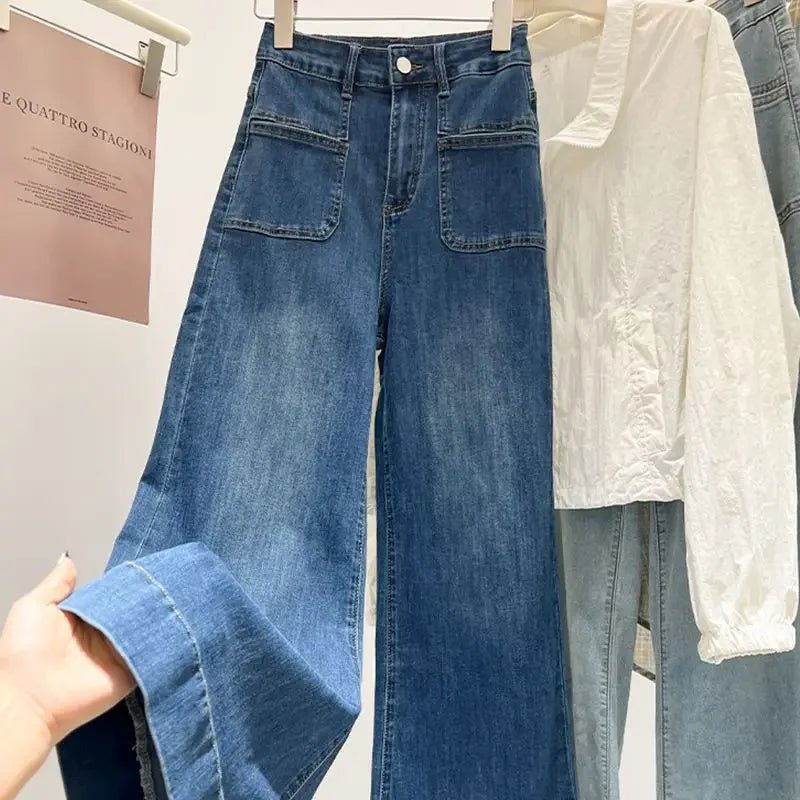 High Waist Wide Leg Jeans Women's Loose Elastic Slim Straight Long Pants - American Thistle High Waist Wide Leg Jeans Women's Loose Elastic Slim Straight Long Pants