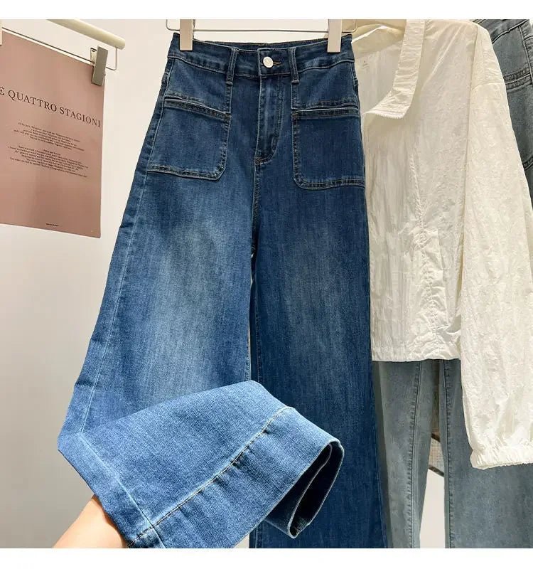 High Waist Wide Leg Jeans Women's Loose Elastic Slim Straight Long Pants - American Thistle High Waist Wide Leg Jeans Women's Loose Elastic Slim Straight Long Pants