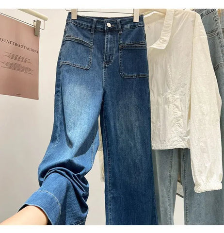 High Waist Wide Leg Jeans Women's Loose Elastic Slim Straight Long Pants - American Thistle High Waist Wide Leg Jeans Women's Loose Elastic Slim Straight Long Pants