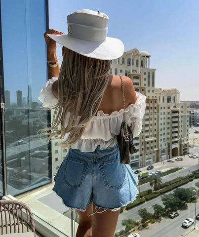 High - Waisted Denim Shorts In Style Umbrella Shape American And European - American Thistle High - Waisted Denim Shorts In Style Umbrella Shape American And European