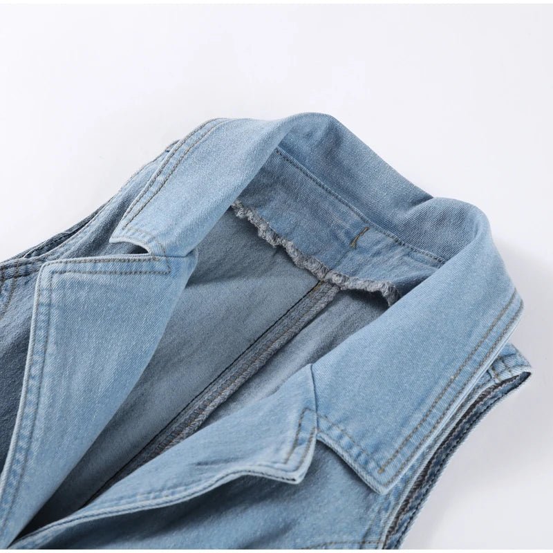 Jean Long Dress For Women Turn - down Collar Sleeveless - American Thistle Jean Long Dress For Women Turn - down Collar Sleeveless