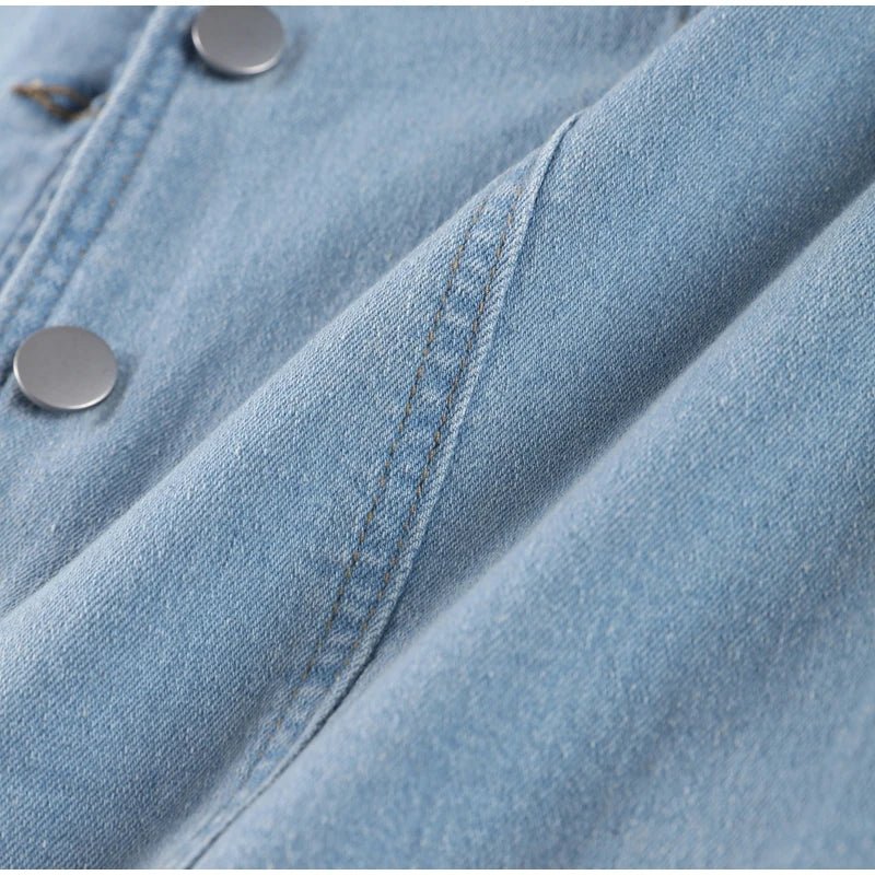 Jean Long Dress For Women Turn - down Collar Sleeveless - American Thistle Jean Long Dress For Women Turn - down Collar Sleeveless