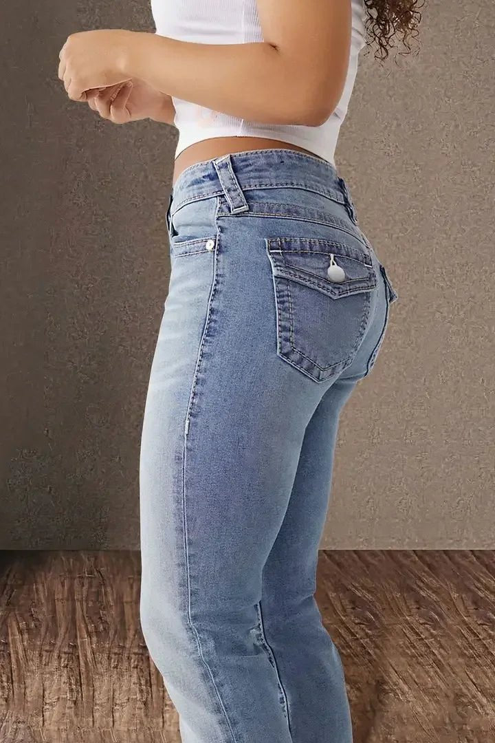 Jeans Pencil Pants Women Vintage Denims Mid Waist Strecth Pockets Buttons Washed Distressed - American Thistle Jeans Pencil Pants Women Vintage Denims Mid Waist Strecth Pockets Buttons Washed Distressed