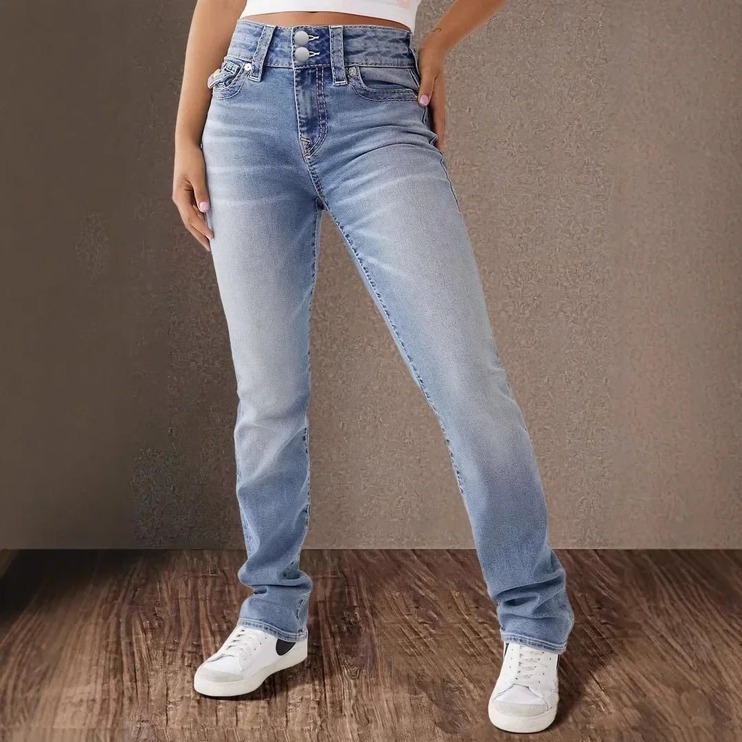 Jeans Pencil Pants Women Vintage Denims Mid Waist Strecth Pockets Buttons Washed Distressed - American Thistle Jeans Pencil Pants Women Vintage Denims Mid Waist Strecth Pockets Buttons Washed Distressed