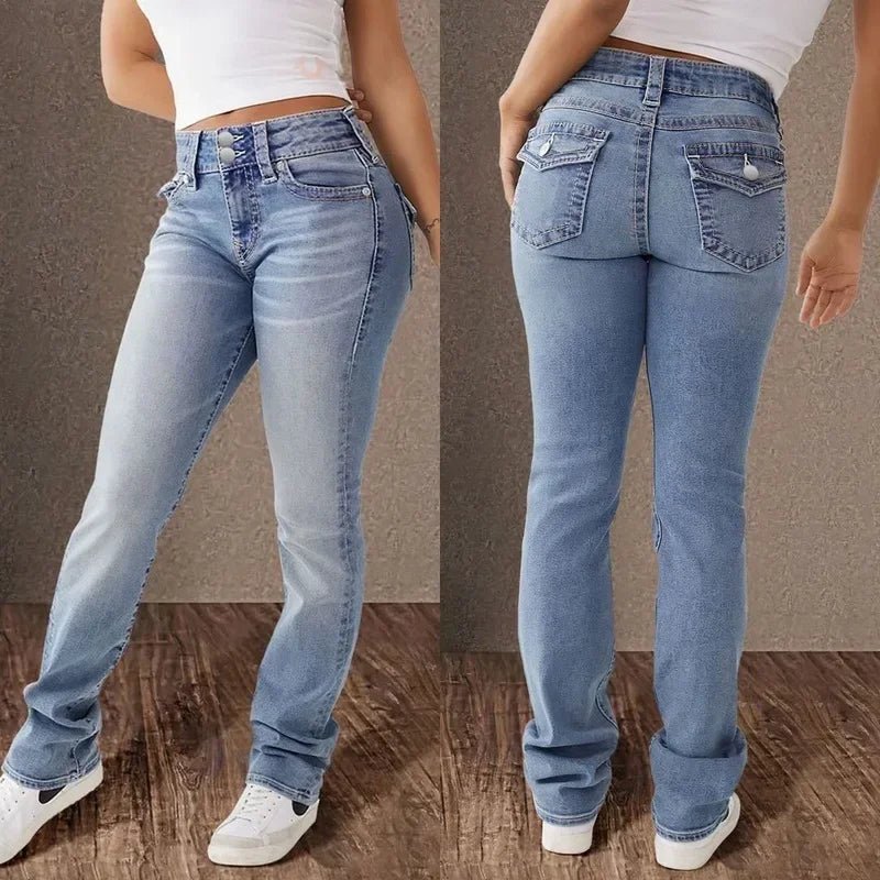 Jeans Pencil Pants Women Vintage Denims Mid Waist Strecth Pockets Buttons Washed Distressed - American Thistle Jeans Pencil Pants Women Vintage Denims Mid Waist Strecth Pockets Buttons Washed Distressed