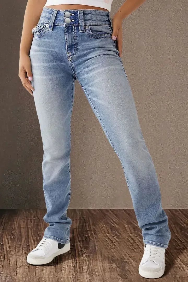 Jeans Pencil Pants Women Vintage Denims Mid Waist Strecth Pockets Buttons Washed Distressed - American Thistle Jeans Pencil Pants Women Vintage Denims Mid Waist Strecth Pockets Buttons Washed Distressed