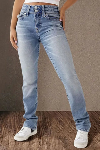 Jeans Pencil Pants Women Vintage Denims Mid Waist Strecth Pockets Buttons Washed Distressed - American Thistle Jeans Pencil Pants Women Vintage Denims Mid Waist Strecth Pockets Buttons Washed Distressed