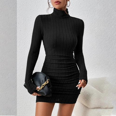 Knitted Bottoming Dress Women Elegant Party Autumn Winter Turtleneck Long Sleeves Sexy Sheath Mini Dresses Bodycon Club Dress - American Thistle Knitted Bottoming Dress Women Elegant Party Autumn Winter Turtleneck Long Sleeves Sexy Sheath Mini Dresses Bodycon Club Dress