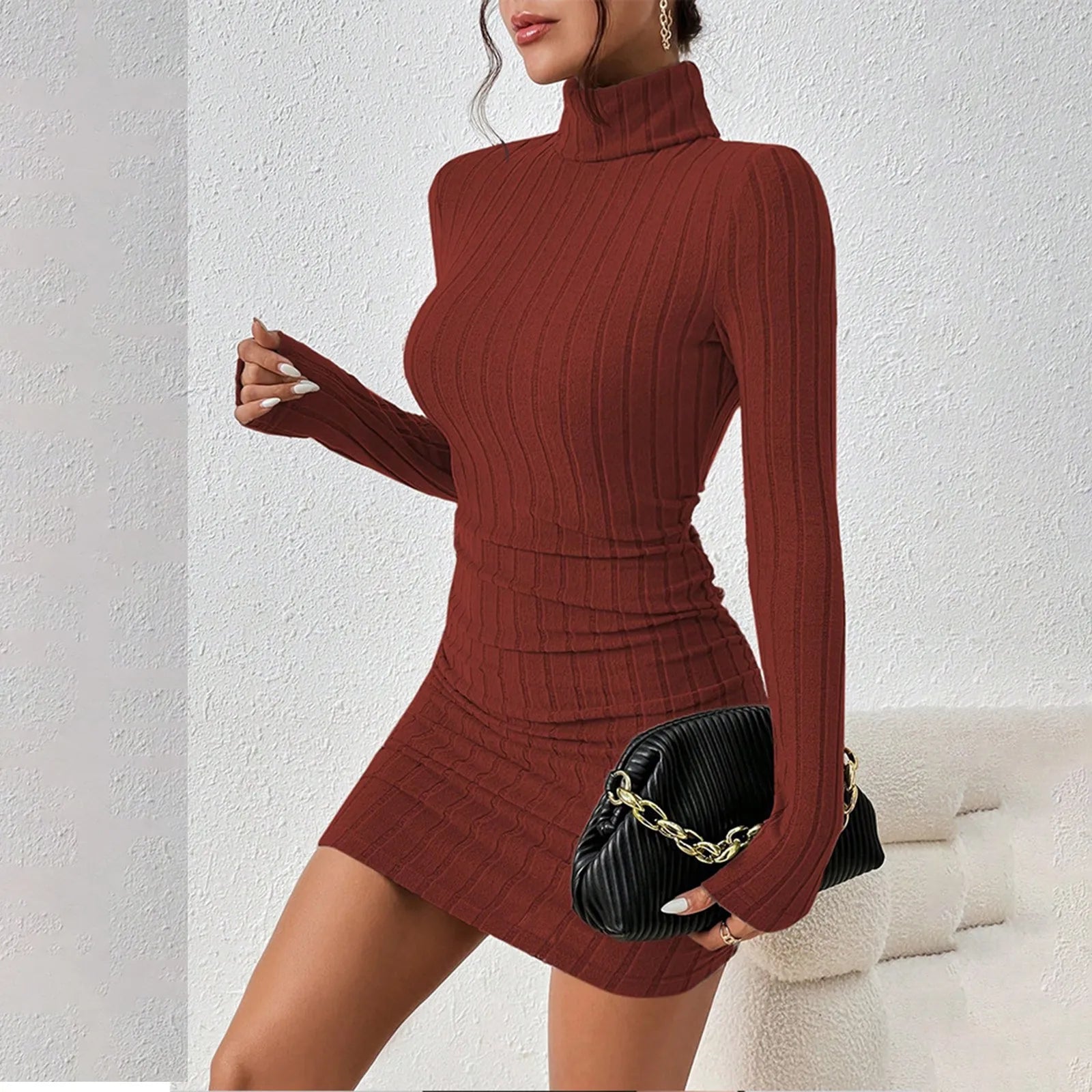 Knitted Bottoming Dress Women Elegant Party Autumn Winter Turtleneck Long Sleeves Sexy Sheath Mini Dresses Bodycon Club Dress - American Thistle Knitted Bottoming Dress Women Elegant Party Autumn Winter Turtleneck Long Sleeves Sexy Sheath Mini Dresses Bodycon Club Dress