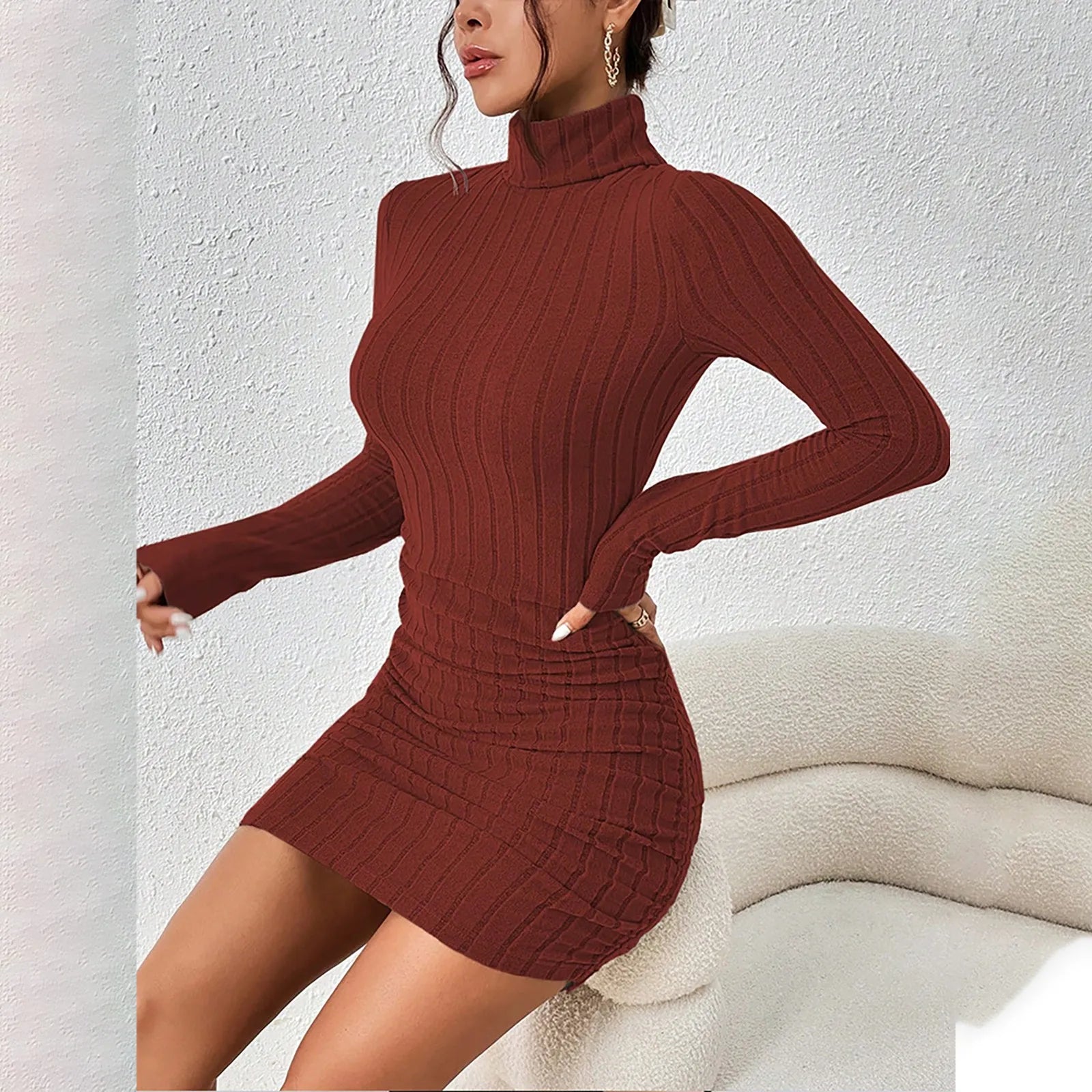 Knitted Bottoming Dress Women Elegant Party Autumn Winter Turtleneck Long Sleeves Sexy Sheath Mini Dresses Bodycon Club Dress - American Thistle Knitted Bottoming Dress Women Elegant Party Autumn Winter Turtleneck Long Sleeves Sexy Sheath Mini Dresses Bodycon Club Dress