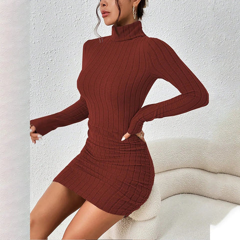 Knitted Bottoming Dress Women Elegant Party Autumn Winter Turtleneck Long Sleeves Sexy Sheath Mini Dresses Bodycon Club Dress - American Thistle Knitted Bottoming Dress Women Elegant Party Autumn Winter Turtleneck Long Sleeves Sexy Sheath Mini Dresses Bodycon Club Dress