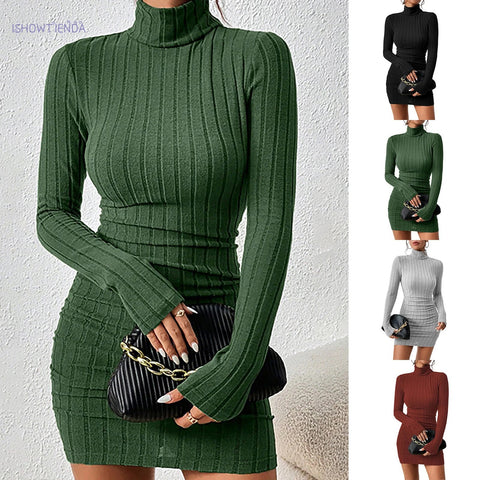 Knitted Bottoming Dress Women Elegant Party Autumn Winter Turtleneck Long Sleeves Sexy Sheath Mini Dresses Bodycon Club Dress - American Thistle Knitted Bottoming Dress Women Elegant Party Autumn Winter Turtleneck Long Sleeves Sexy Sheath Mini Dresses Bodycon Club Dress