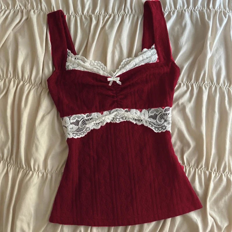 Lace Trim Slim Fit Crop Tank Top - American Thistle Lace Trim Slim Fit Crop Tank Top