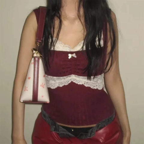 Lace Trim Slim Fit Crop Tank Top - American Thistle Lace Trim Slim Fit Crop Tank Top