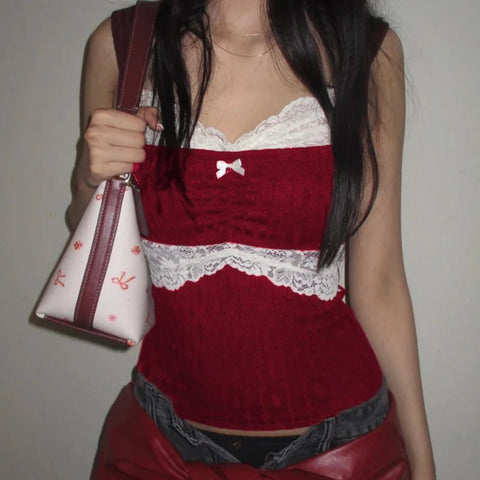 Lace Trim Slim Fit Crop Tank Top - American Thistle Lace Trim Slim Fit Crop Tank Top