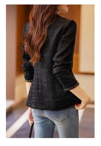Ladies Casual Blazer Women Black Green Beige Tweed Jacket Female Long Sleeve Single Breasted Slim Coat Winter - American Thistle Ladies Casual Blazer Women Black Green Beige Tweed Jacket Female Long Sleeve Single Breasted Slim Coat Winter