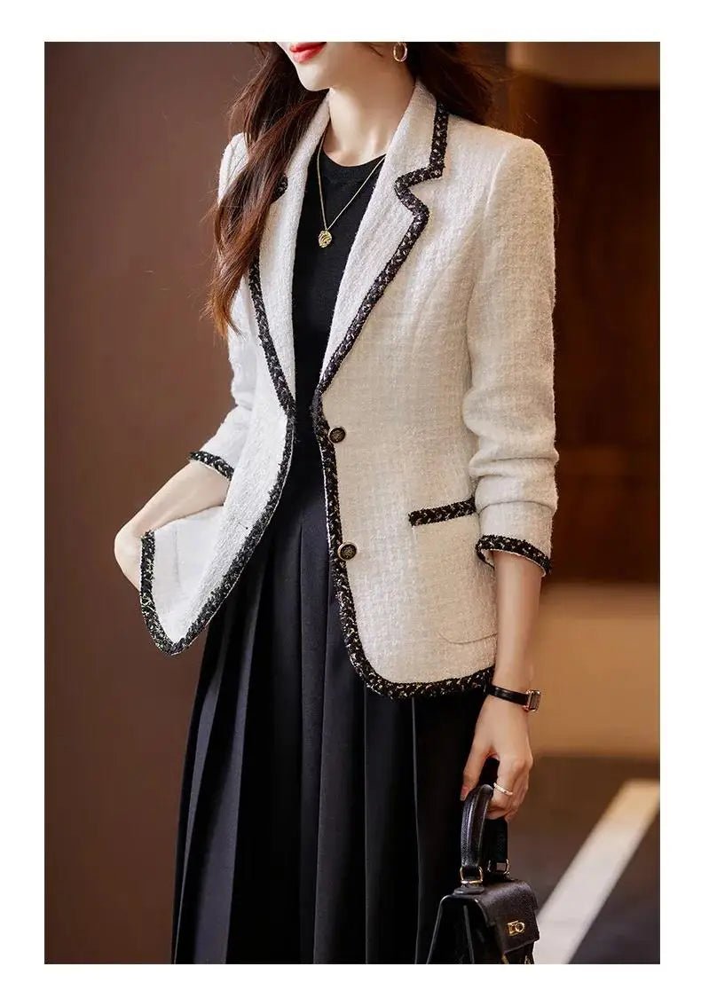 Ladies Casual Blazer Women Black Green Beige Tweed Jacket Female Long Sleeve Single Breasted Slim Coat Winter - American Thistle Ladies Casual Blazer Women Black Green Beige Tweed Jacket Female Long Sleeve Single Breasted Slim Coat Winter