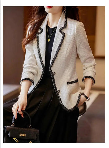 Ladies Casual Blazer Women Black Green Beige Tweed Jacket Female Long Sleeve Single Breasted Slim Coat Winter - American Thistle Ladies Casual Blazer Women Black Green Beige Tweed Jacket Female Long Sleeve Single Breasted Slim Coat Winter