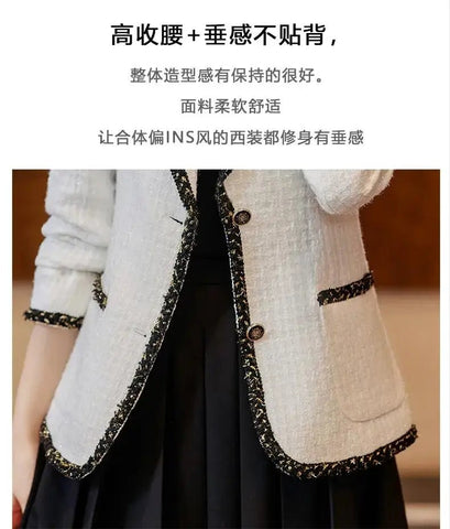 Ladies Casual Blazer Women Black Green Beige Tweed Jacket Female Long Sleeve Single Breasted Slim Coat Winter - American Thistle Ladies Casual Blazer Women Black Green Beige Tweed Jacket Female Long Sleeve Single Breasted Slim Coat Winter