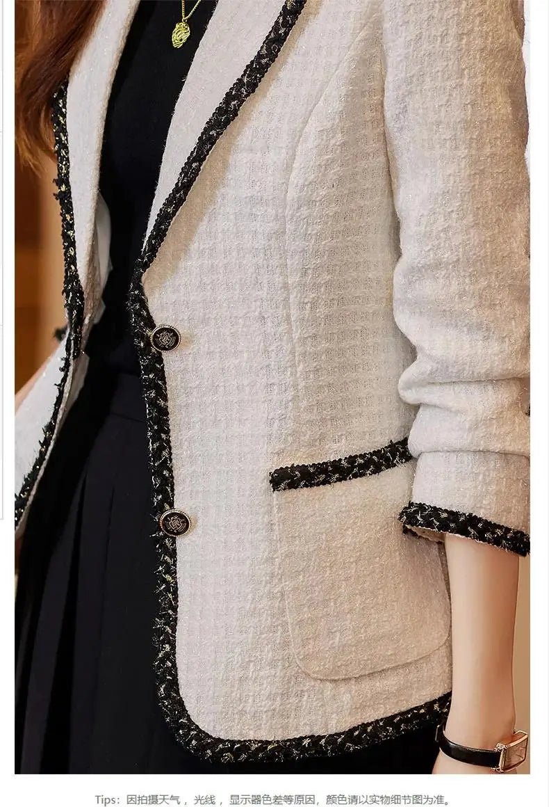 Ladies Casual Blazer Women Black Green Beige Tweed Jacket Female Long Sleeve Single Breasted Slim Coat Winter - American Thistle Ladies Casual Blazer Women Black Green Beige Tweed Jacket Female Long Sleeve Single Breasted Slim Coat Winter