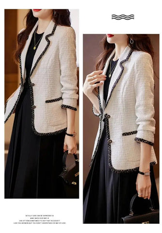 Ladies Casual Blazer Women Black Green Beige Tweed Jacket Female Long Sleeve Single Breasted Slim Coat Winter - American Thistle Ladies Casual Blazer Women Black Green Beige Tweed Jacket Female Long Sleeve Single Breasted Slim Coat Winter