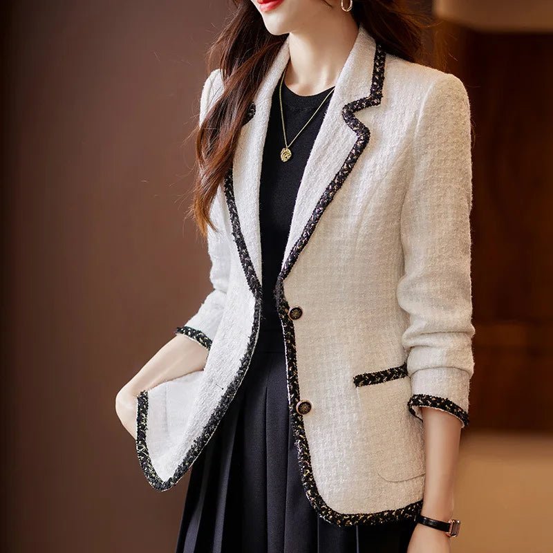 Ladies Casual Blazer Women Black Green Beige Tweed Jacket Female Long Sleeve Single Breasted Slim Coat Winter - American Thistle Ladies Casual Blazer Women Black Green Beige Tweed Jacket Female Long Sleeve Single Breasted Slim Coat Winter
