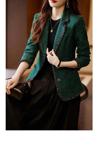 Ladies Casual Blazer Women Black Green Beige Tweed Jacket Female Long Sleeve Single Breasted Slim Coat Winter - American Thistle Ladies Casual Blazer Women Black Green Beige Tweed Jacket Female Long Sleeve Single Breasted Slim Coat Winter