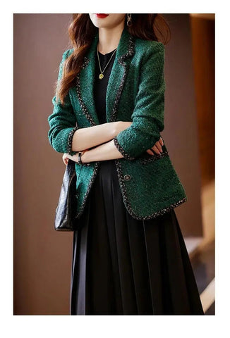 Ladies Casual Blazer Women Black Green Beige Tweed Jacket Female Long Sleeve Single Breasted Slim Coat Winter - American Thistle Ladies Casual Blazer Women Black Green Beige Tweed Jacket Female Long Sleeve Single Breasted Slim Coat Winter