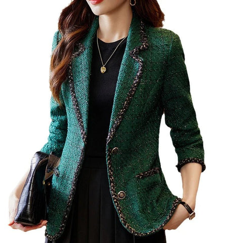 Ladies Casual Blazer Women Black Green Beige Tweed Jacket Female Long Sleeve Single Breasted Slim Coat Winter - American Thistle Ladies Casual Blazer Women Black Green Beige Tweed Jacket Female Long Sleeve Single Breasted Slim Coat Winter