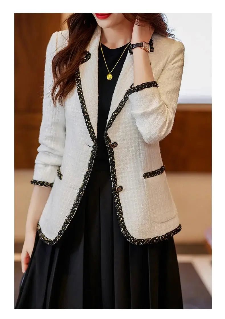 Ladies Casual Blazer Women Black Green Beige Tweed Jacket Female Long Sleeve Single Breasted Slim Coat Winter - American Thistle Ladies Casual Blazer Women Black Green Beige Tweed Jacket Female Long Sleeve Single Breasted Slim Coat Winter