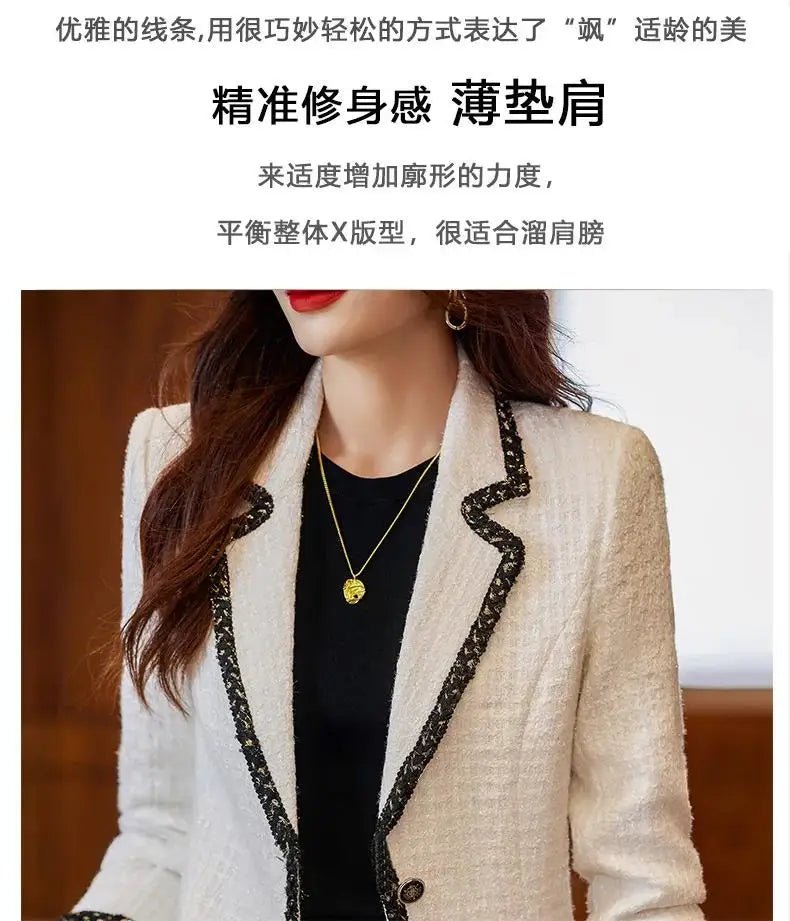 Ladies Casual Blazer Women Black Green Beige Tweed Jacket Female Long Sleeve Single Breasted Slim Coat Winter - American Thistle Ladies Casual Blazer Women Black Green Beige Tweed Jacket Female Long Sleeve Single Breasted Slim Coat Winter