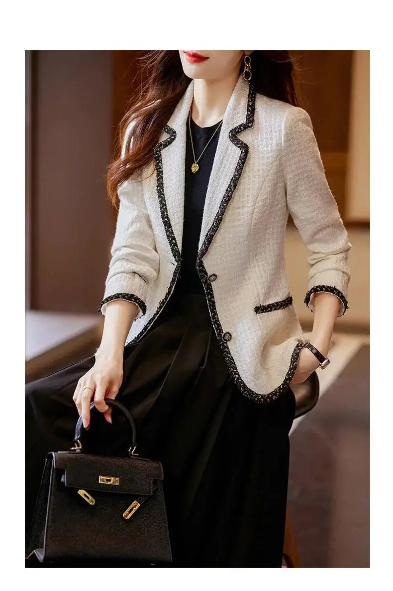 Ladies Casual Blazer Women Black Green Beige Tweed Jacket Female Long Sleeve Single Breasted Slim Coat Winter - American Thistle Ladies Casual Blazer Women Black Green Beige Tweed Jacket Female Long Sleeve Single Breasted Slim Coat Winter