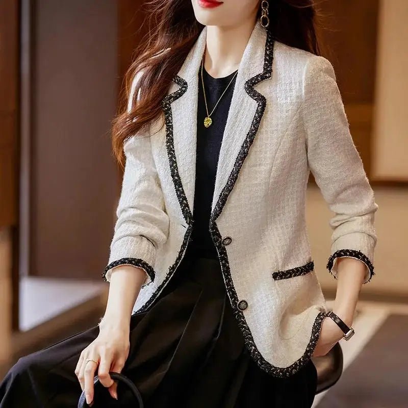 Ladies Casual Blazer Women Black Green Beige Tweed Jacket Female Long Sleeve Single Breasted Slim Coat Winter - American Thistle Ladies Casual Blazer Women Black Green Beige Tweed Jacket Female Long Sleeve Single Breasted Slim Coat Winter
