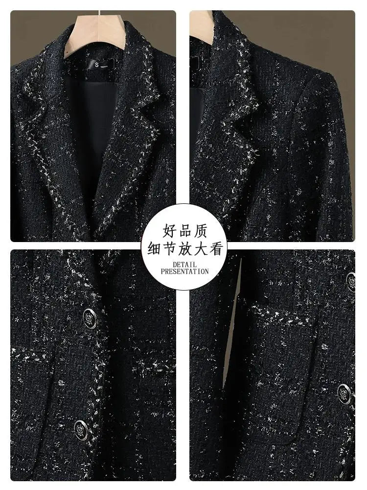 Ladies Casual Blazer Women Black Green Beige Tweed Jacket Female Long Sleeve Single Breasted Slim Coat Winter - American Thistle Ladies Casual Blazer Women Black Green Beige Tweed Jacket Female Long Sleeve Single Breasted Slim Coat Winter