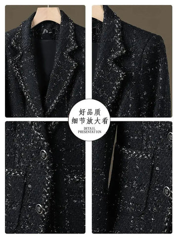 Ladies Casual Blazer Women Black Green Beige Tweed Jacket Female Long Sleeve Single Breasted Slim Coat Winter - American Thistle Ladies Casual Blazer Women Black Green Beige Tweed Jacket Female Long Sleeve Single Breasted Slim Coat Winter