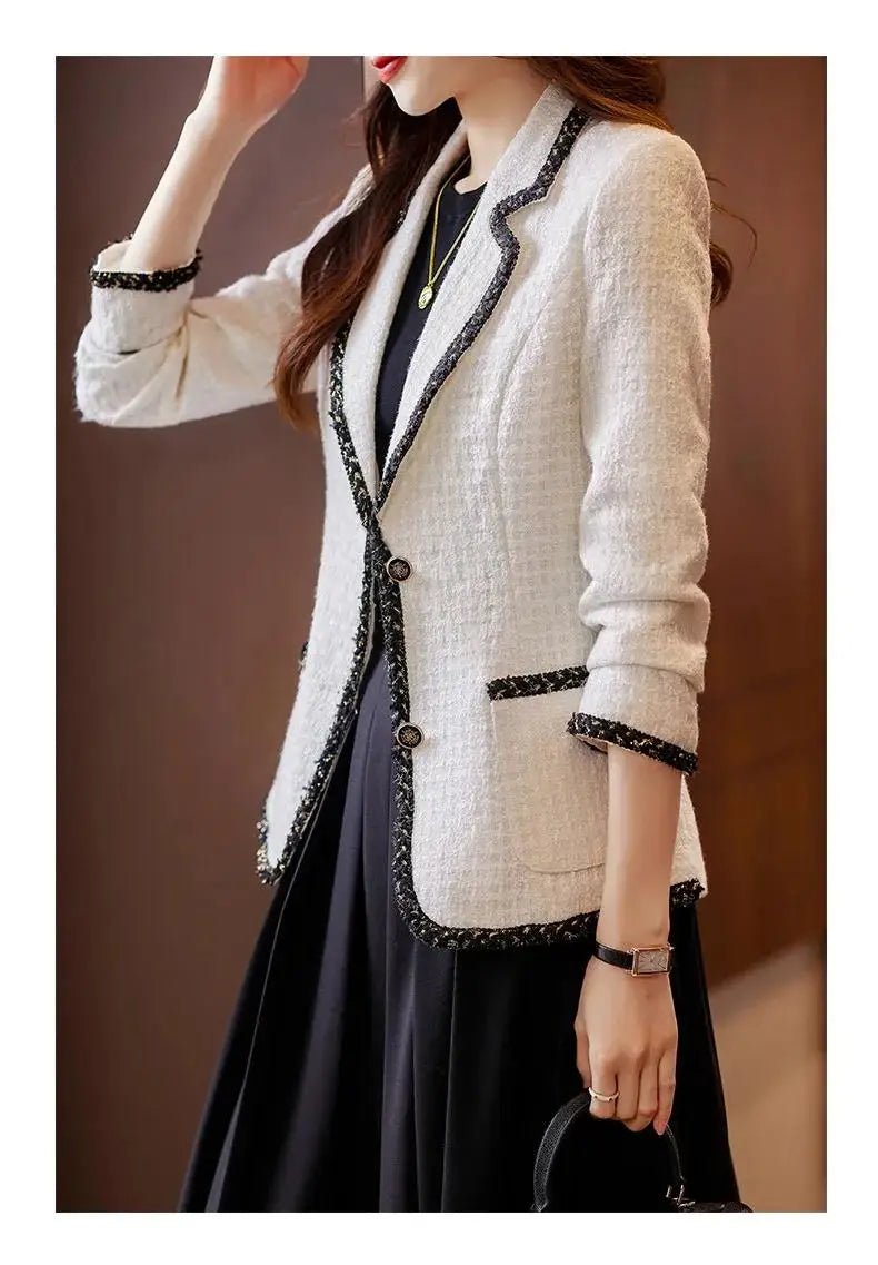 Ladies Casual Blazer Women Black Green Beige Tweed Jacket Female Long Sleeve Single Breasted Slim Coat Winter - American Thistle Ladies Casual Blazer Women Black Green Beige Tweed Jacket Female Long Sleeve Single Breasted Slim Coat Winter