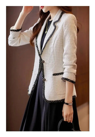 Ladies Casual Blazer Women Black Green Beige Tweed Jacket Female Long Sleeve Single Breasted Slim Coat Winter - American Thistle Ladies Casual Blazer Women Black Green Beige Tweed Jacket Female Long Sleeve Single Breasted Slim Coat Winter