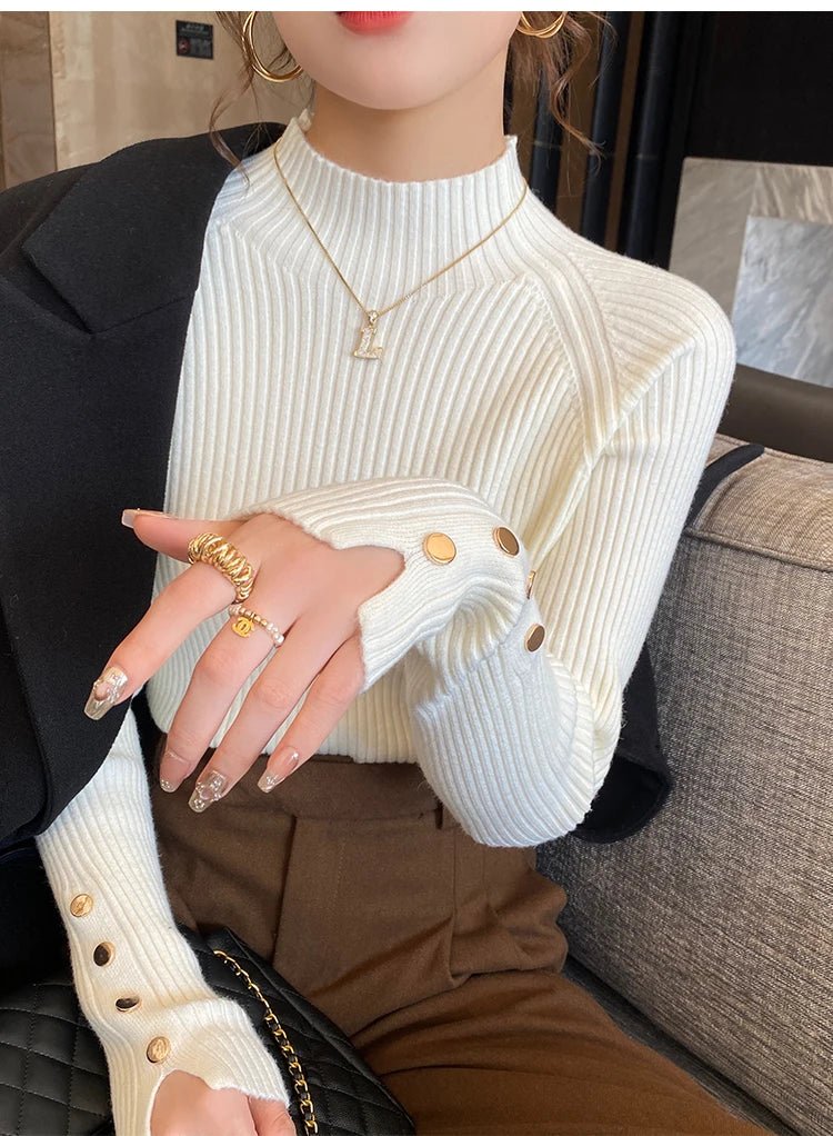 Long - Sleeve Knit pullover Turtleneck with Buttons Winter/Autumn - American Thistle Long - Sleeve Knit pullover Turtleneck with Buttons Winter/Autumn