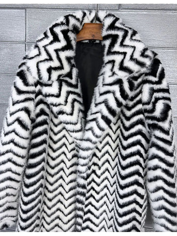 Long Women Faux Fur Coat Luxury Lapel Thick Warm Black White Striped Women Jacket Winter Clothes Women - American ThistleLong Women Faux Fur Coat Luxury Lapel Thick Warm Black White Striped Women Jacket Winter Clothes Women